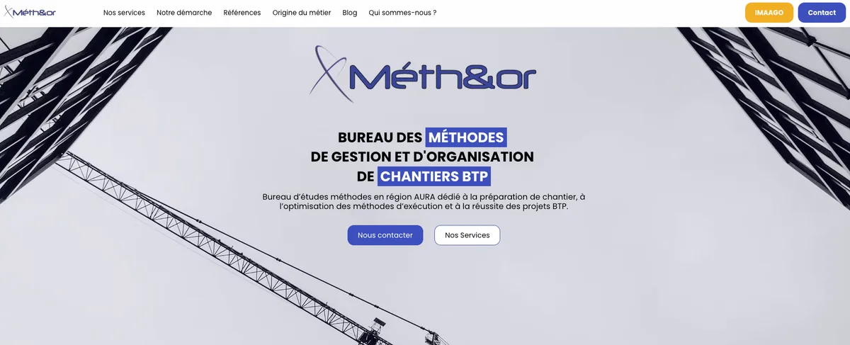 Page d'accueil du site de Méth&or, bureau d'études méthodes et organisation de chantiers BTP