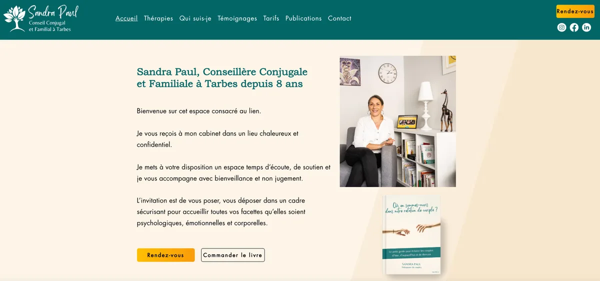 Page d'accueil du site de Sandra Paul, conseillère conjugale et familiale à Tarbes