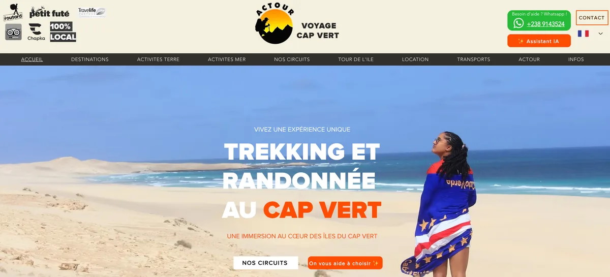 Page d'accueil du site ACTOUR Voyage Cap Vert, dédié au trekking et à la randonnée au Cap-Vert
