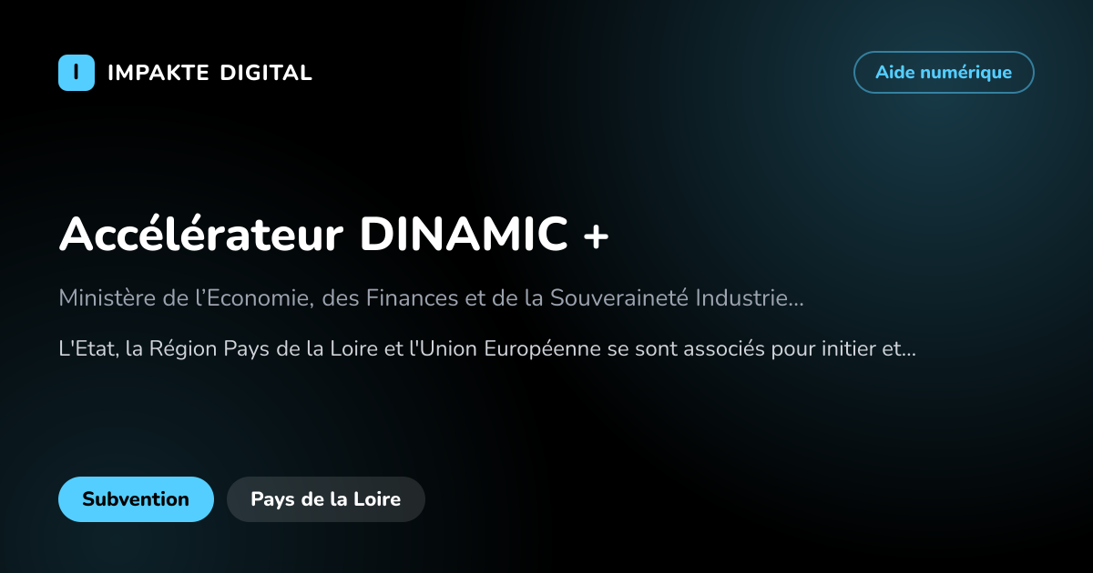 Carte de présentation de l'aide Accélérateur DINAMIC +