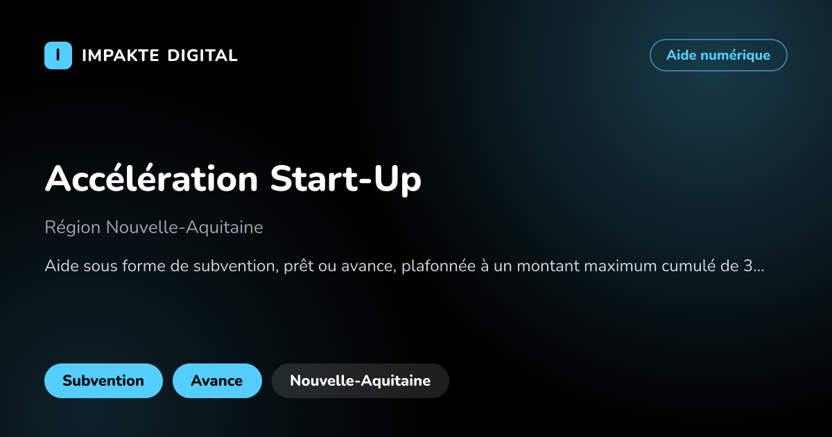 Carte de présentation de l'aide Accélération Start-Up