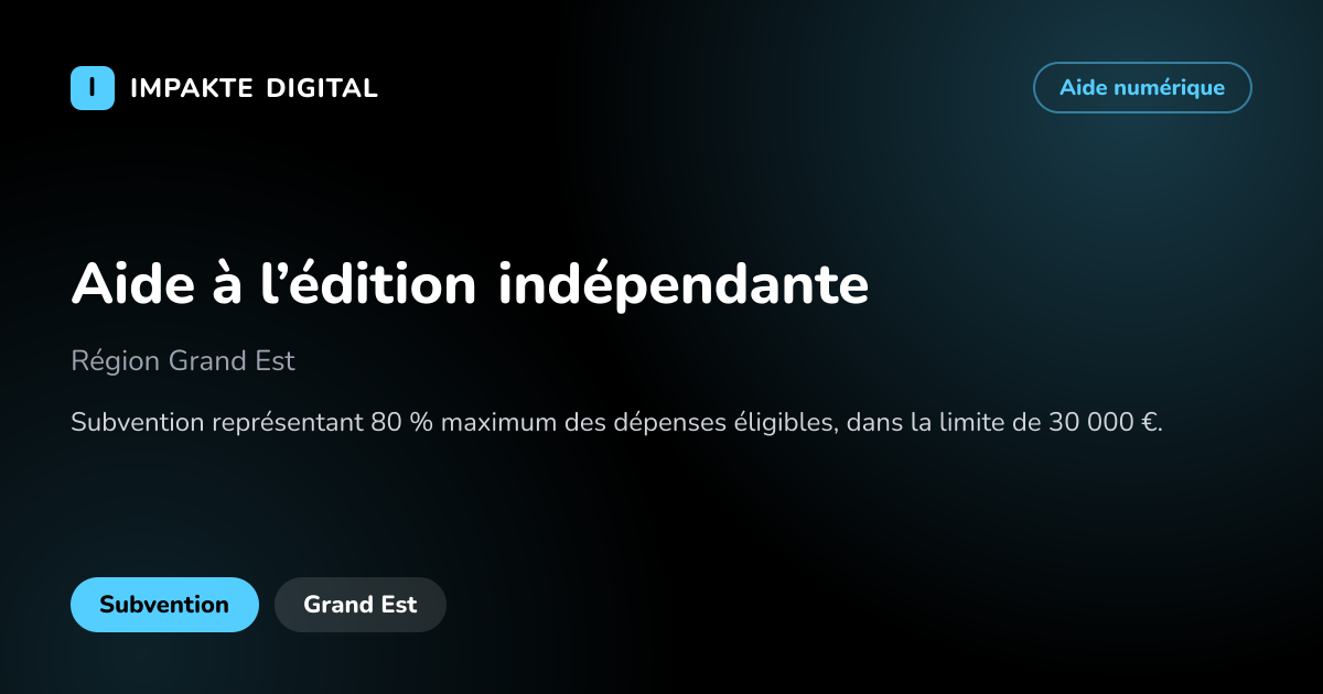 Carte de présentation de l'aide Aide à l’édition indépendante