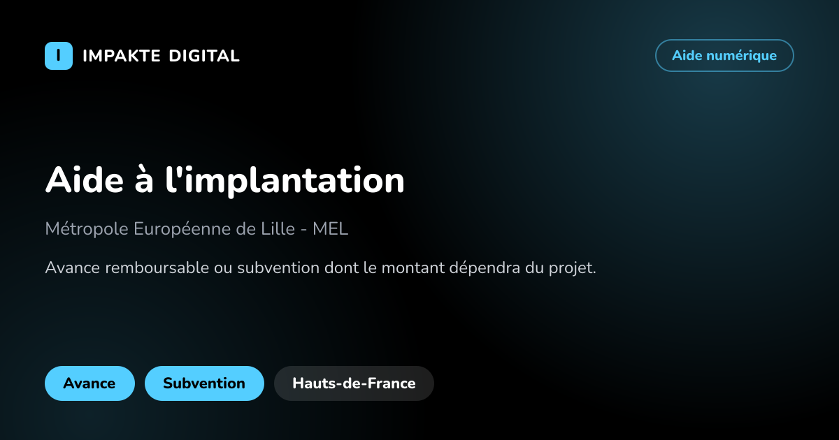 Carte de présentation de l'aide Aide à l'implantation
