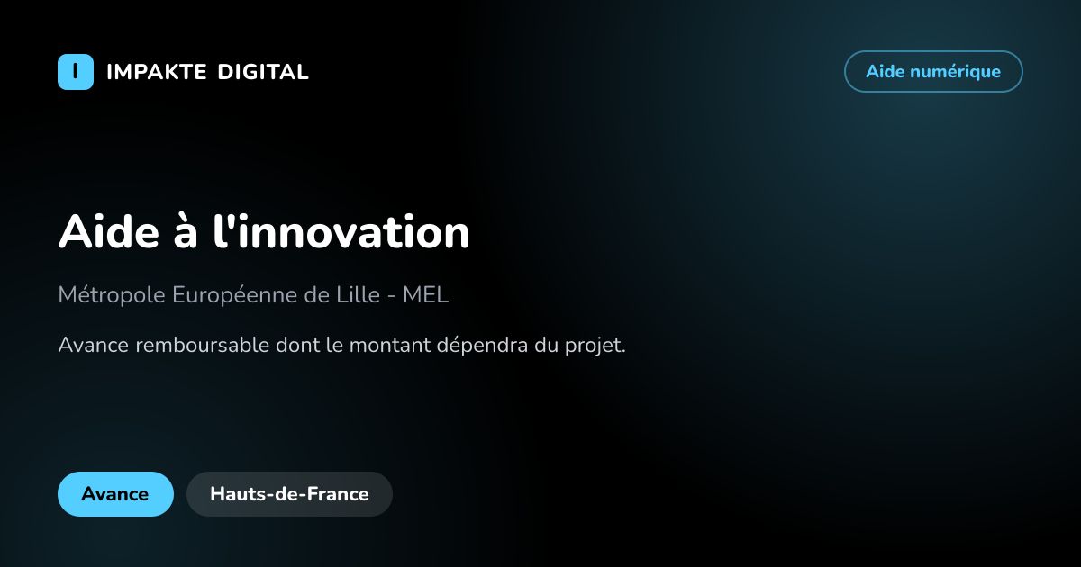 Carte de présentation de l'aide Aide à l'innovation