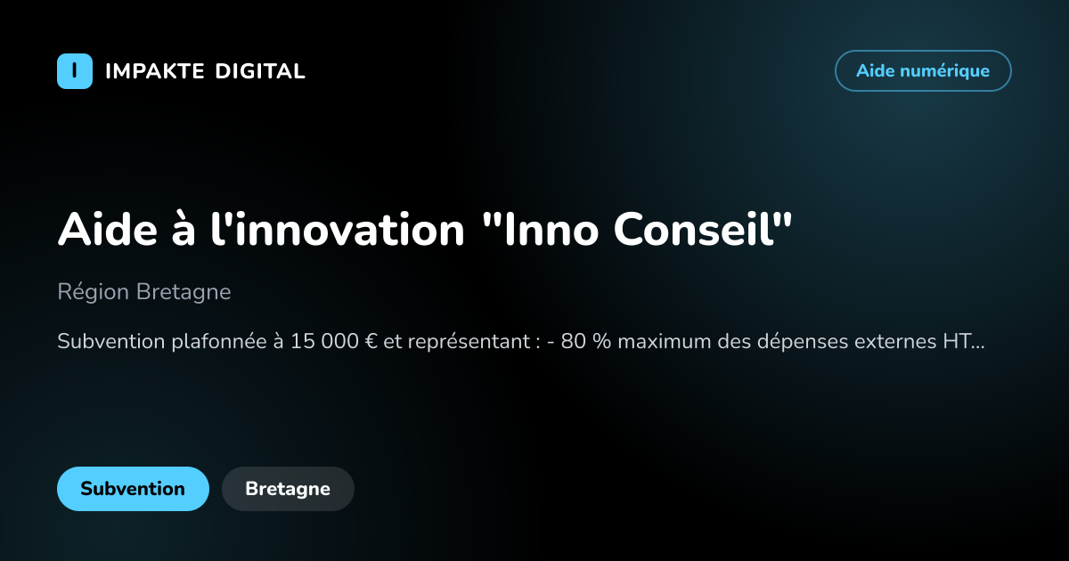 Carte de présentation de l'aide Aide à l'innovation "Inno Conseil"