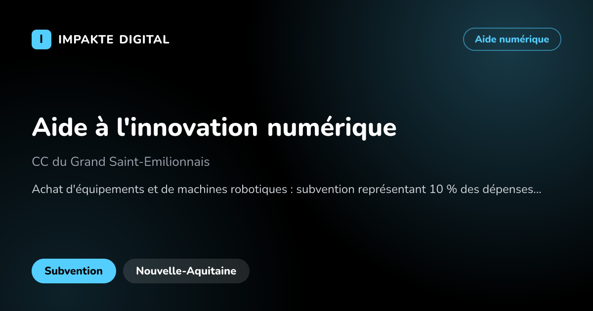 Carte de présentation de l'aide Aide à l'innovation numérique