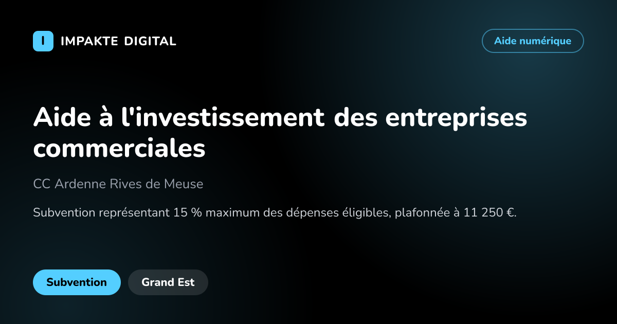 Carte de présentation de l'aide Aide à l'investissement des entreprises commerciales