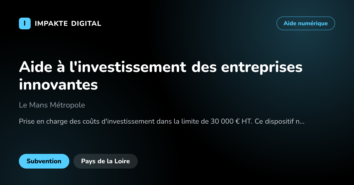 Carte de présentation de l'aide Aide à l'investissement des entreprises innovantes