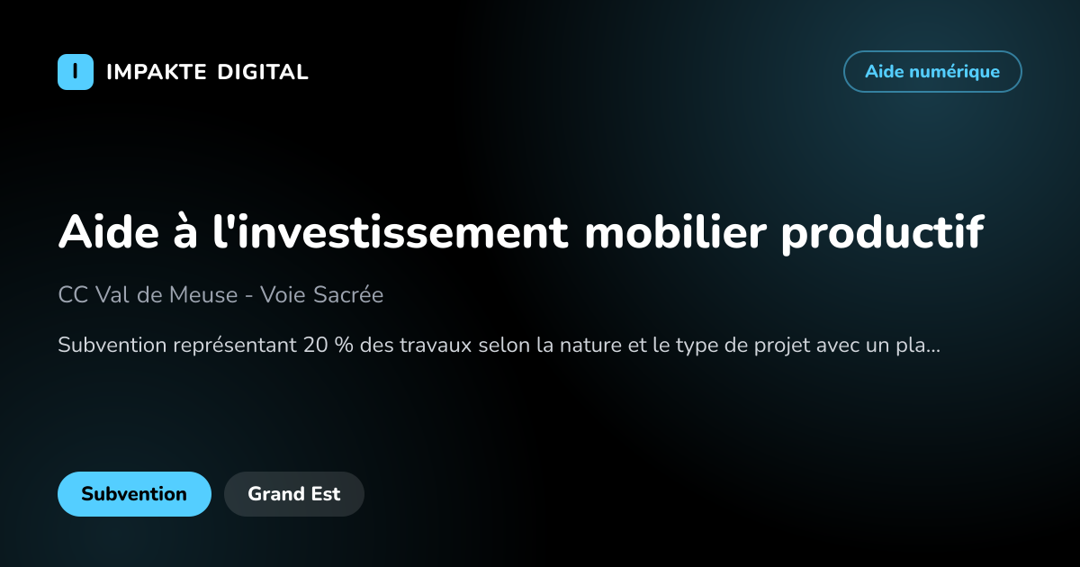 Carte de présentation de l'aide Aide à l'investissement mobilier productif