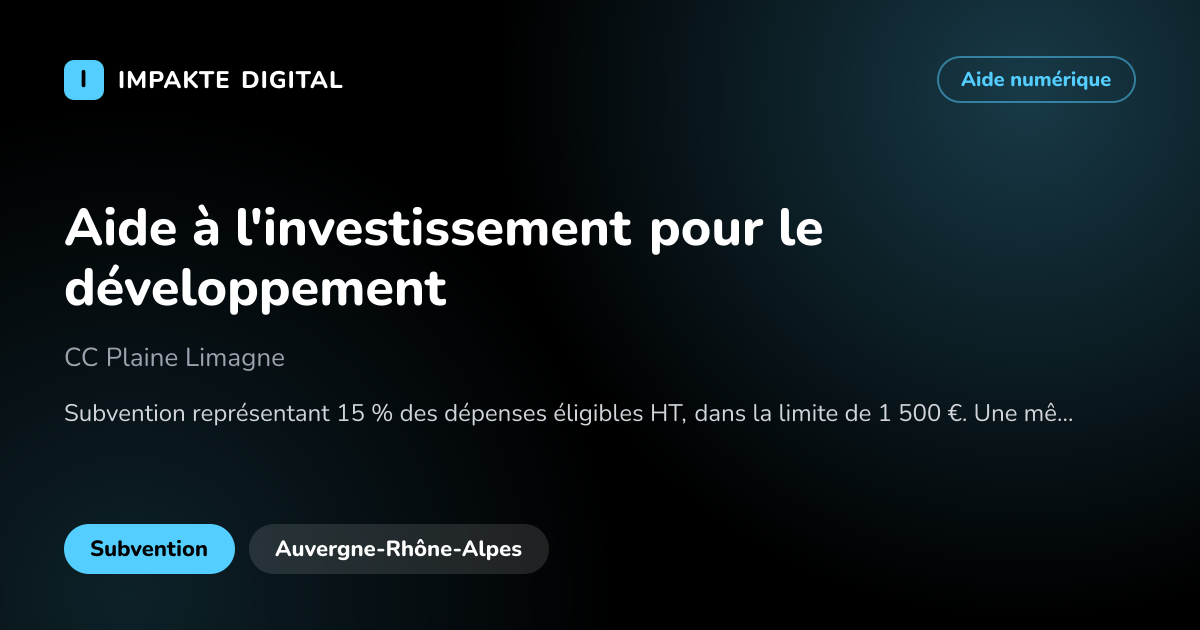 Carte de présentation de l'aide Aide à l'investissement pour le développement
