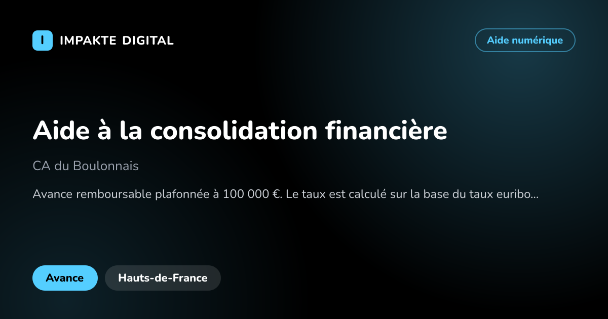 Carte de présentation de l'aide Aide à la consolidation financière