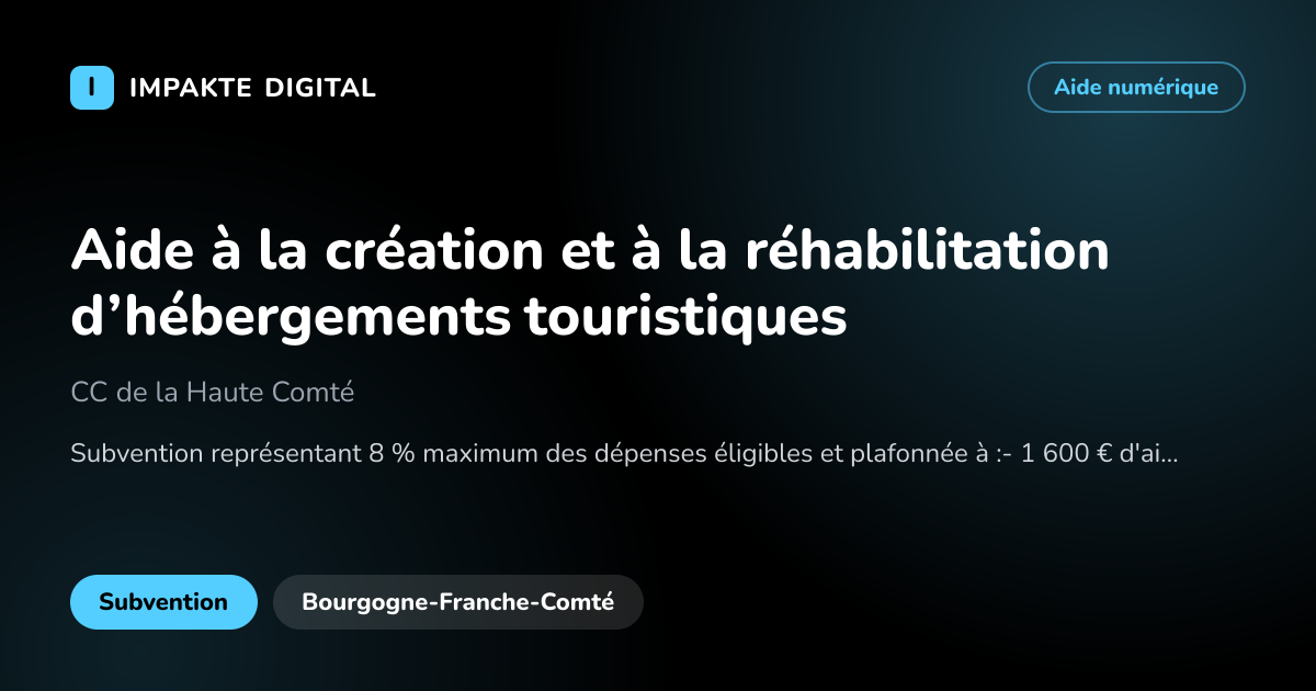Carte de présentation de l'aide Aide à la création et à la réhabilitation d’hébergements touristiques