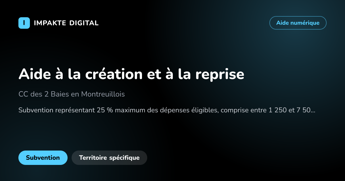 Carte de présentation de l'aide Aide à la création et à la reprise