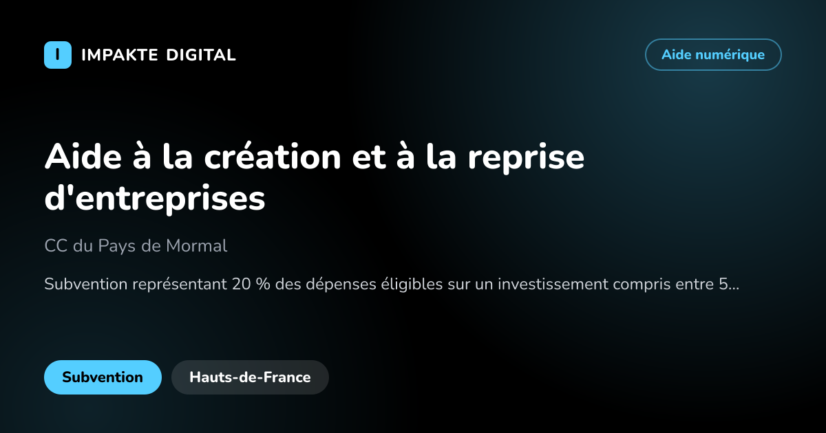 Carte de présentation de l'aide Aide à la création et à la reprise d'entreprises