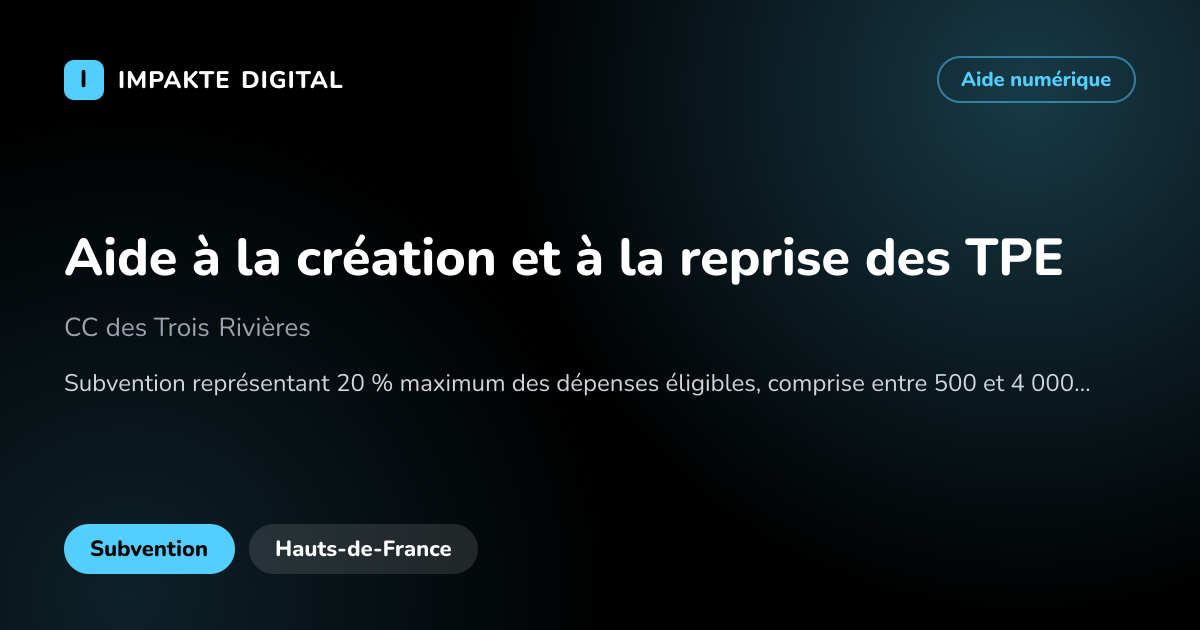 Carte de présentation de l'aide Aide à la création et à la reprise des TPE