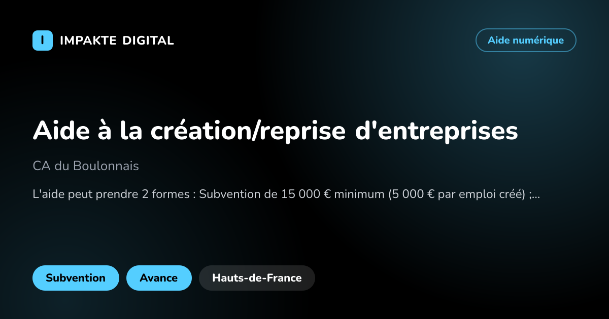Carte de présentation de l'aide Aide à la création/reprise d'entreprises