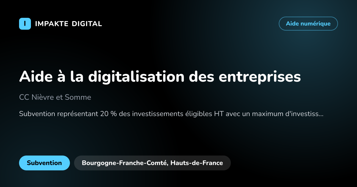 Carte de présentation de l'aide Aide à la digitalisation des entreprises