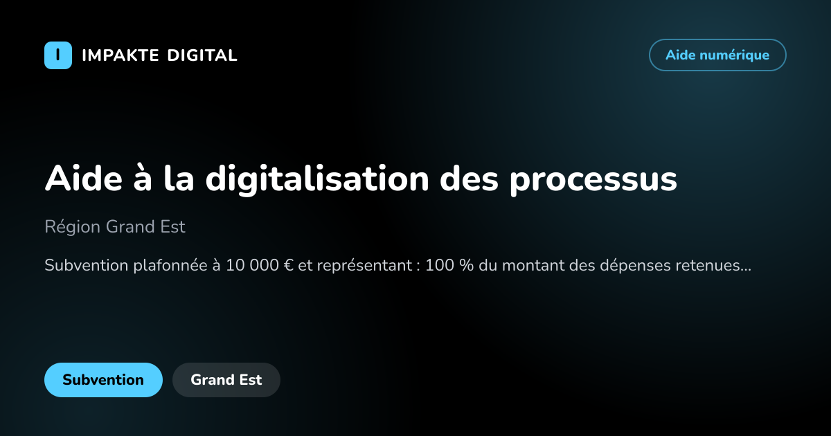 Carte de présentation de l'aide Aide à la digitalisation des processus
