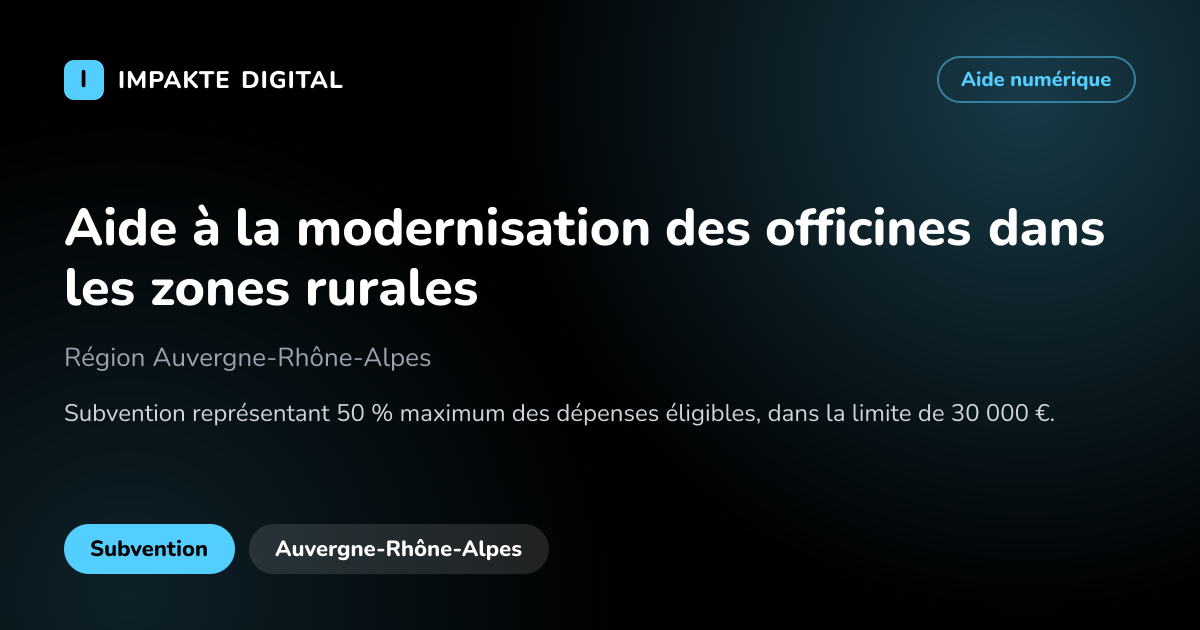Carte de présentation de l'aide Aide à la modernisation des officines dans les zones rurales