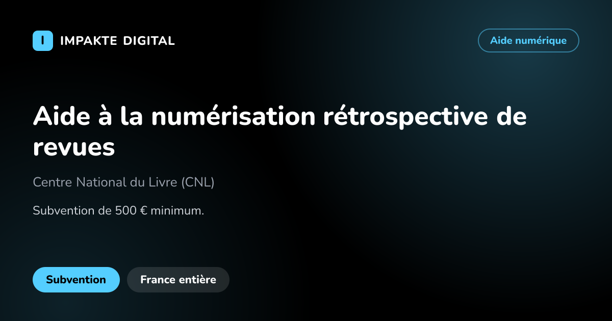 Carte de présentation de l'aide Aide à la numérisation rétrospective de revues