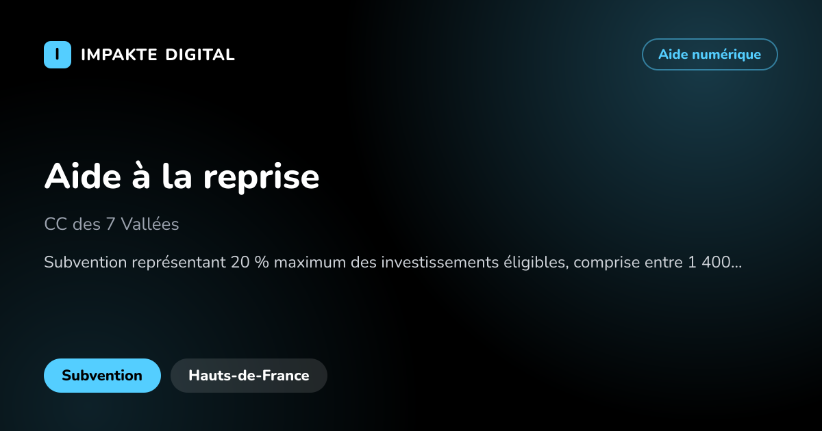 Carte de présentation de l'aide Aide à la reprise