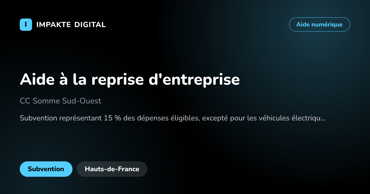 Carte de présentation de l'aide Aide à la reprise d'entreprise
