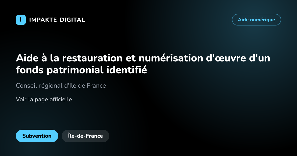 Carte de présentation de l'aide Aide à la restauration et numérisation d'œuvre d'un fonds patrimonial identifié