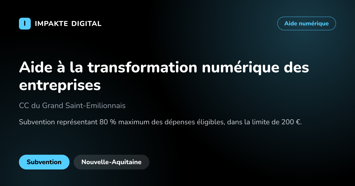 Carte de présentation de l'aide Aide à la transformation numérique des entreprises