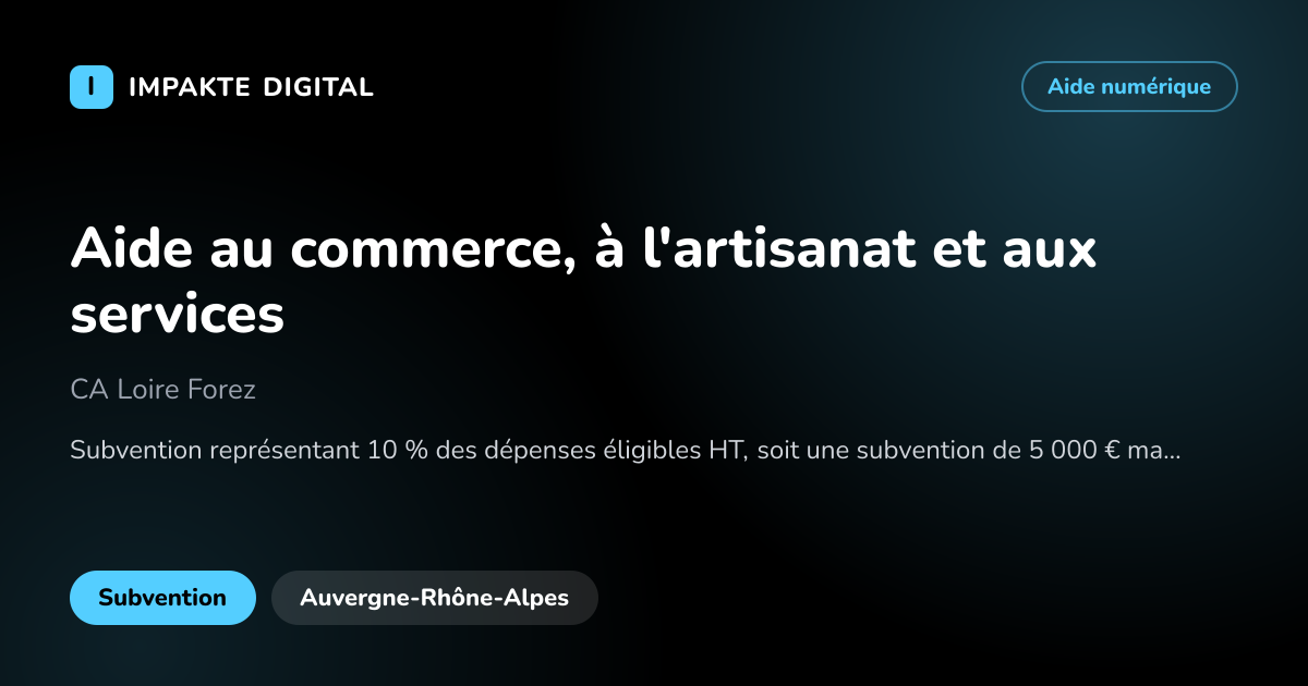 Carte de présentation de l'aide Aide au commerce, à l'artisanat et aux services
