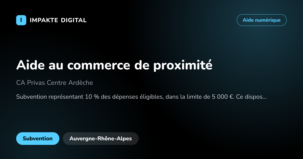 Carte de présentation de l'aide Aide au commerce de proximité