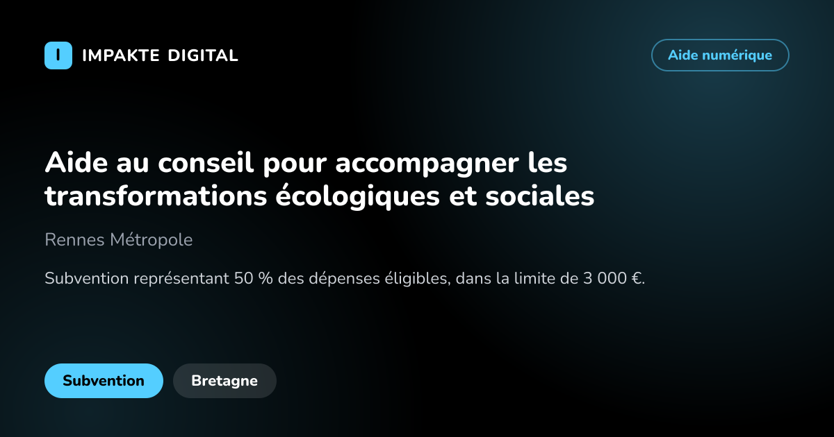 Carte de présentation de l'aide Aide au conseil pour accompagner les transformations écologiques et sociales