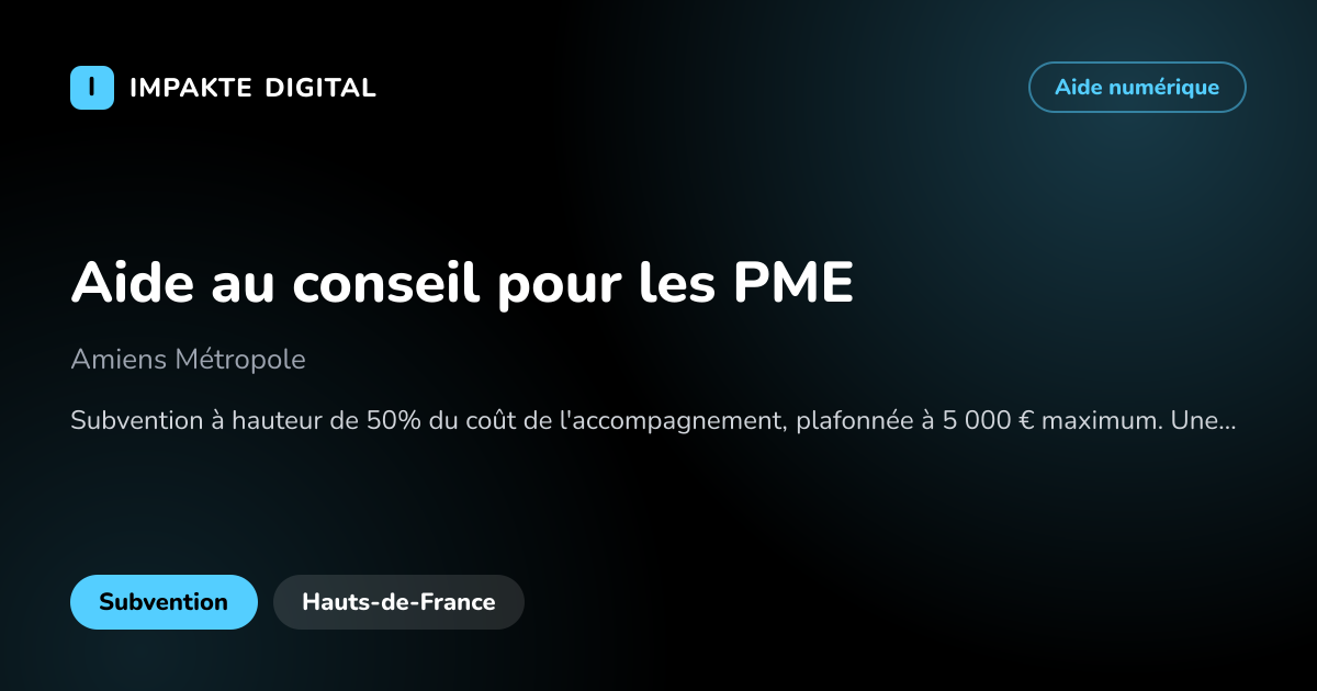Carte de présentation de l'aide Aide au conseil pour les PME