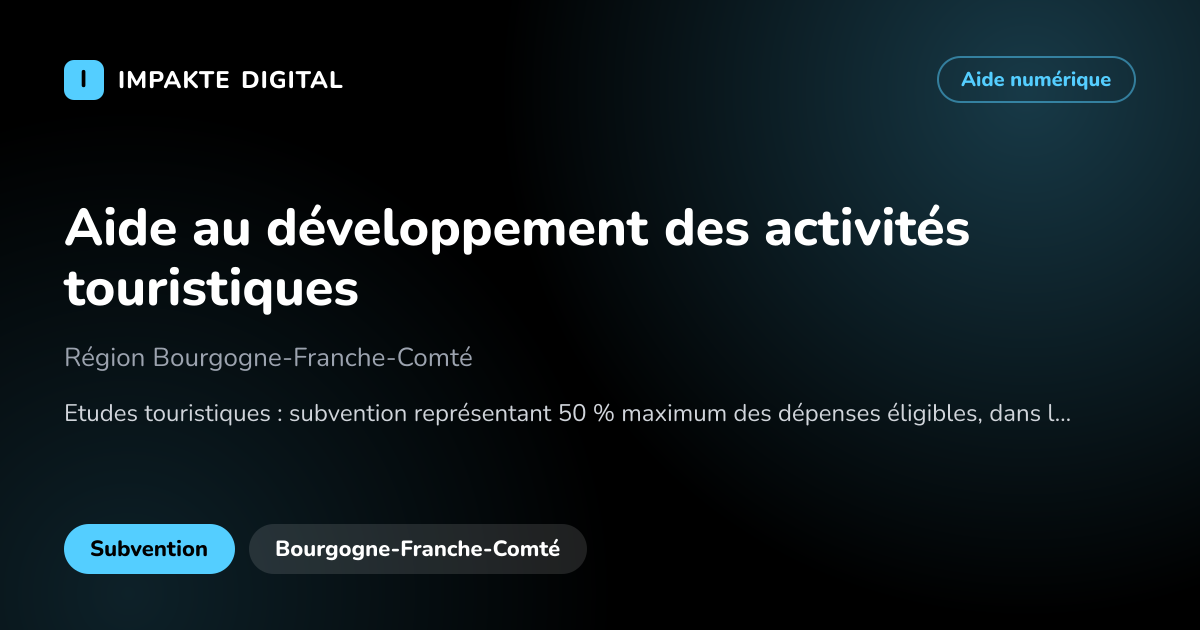 Carte de présentation de l'aide Aide au développement des activités touristiques