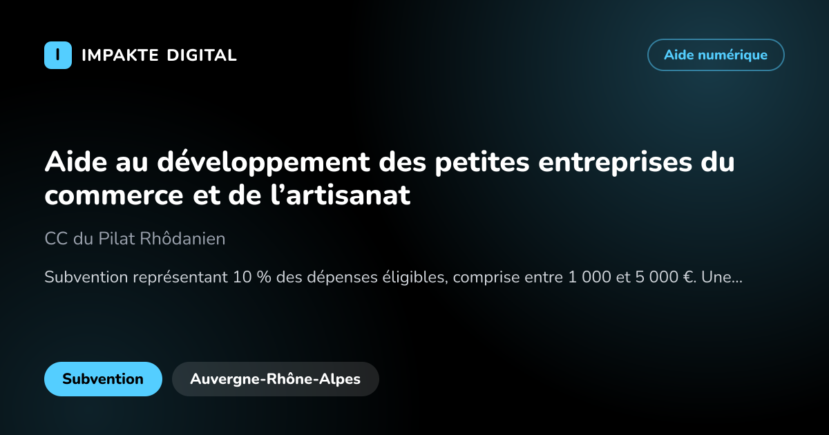 Carte de présentation de l'aide Aide au développement des petites entreprises du commerce et de l’artisanat