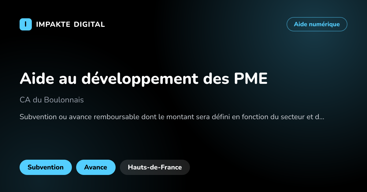 Carte de présentation de l'aide Aide au développement des PME
