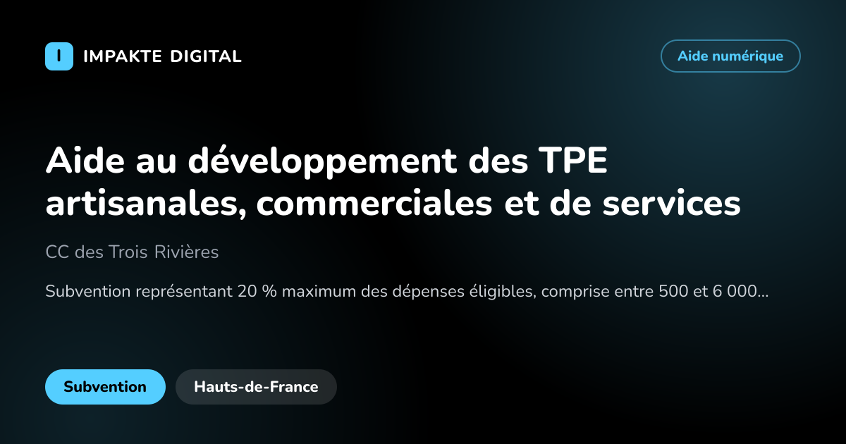 Carte de présentation de l'aide Aide au développement des TPE artisanales, commerciales et de services
