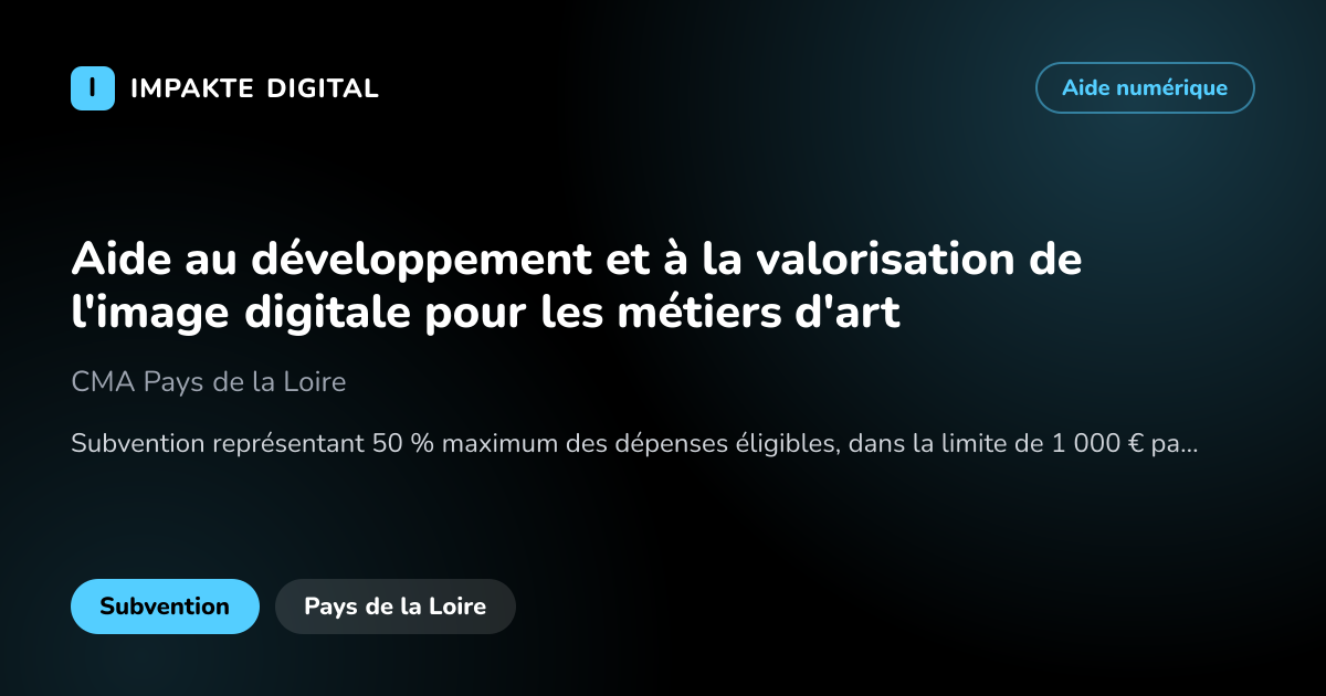 Carte de présentation de l'aide Aide au développement et à la valorisation de l'image digitale pour les métiers d'art