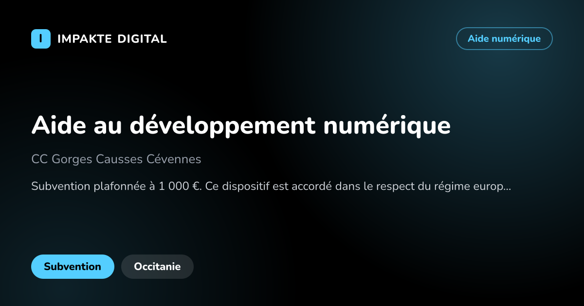 Carte de présentation de l'aide Aide au développement numérique