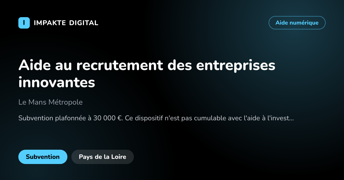 Carte de présentation de l'aide Aide au recrutement des entreprises innovantes