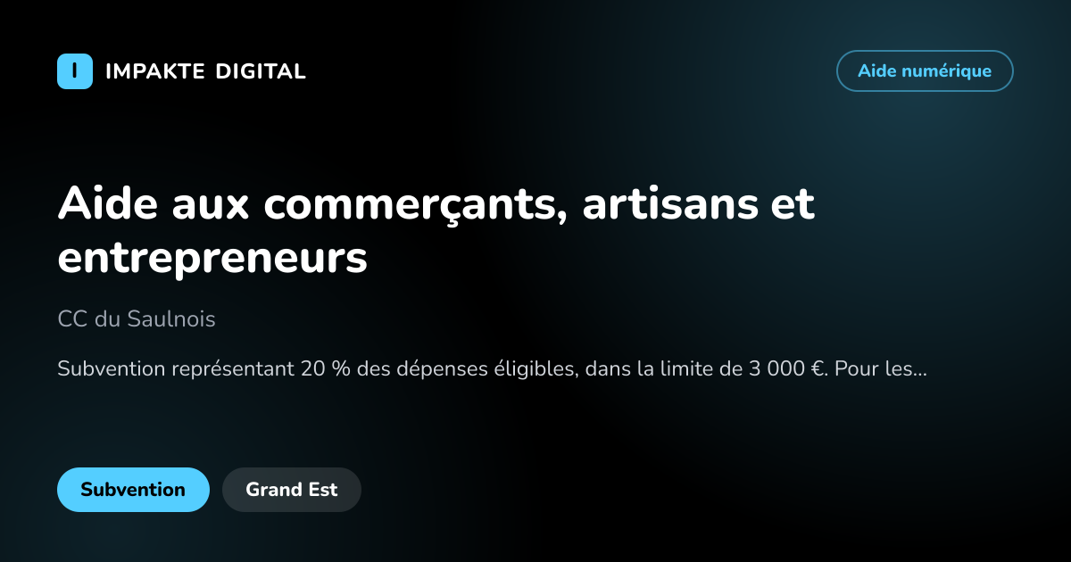 Carte de présentation de l'aide Aide aux commerçants, artisans et entrepreneurs