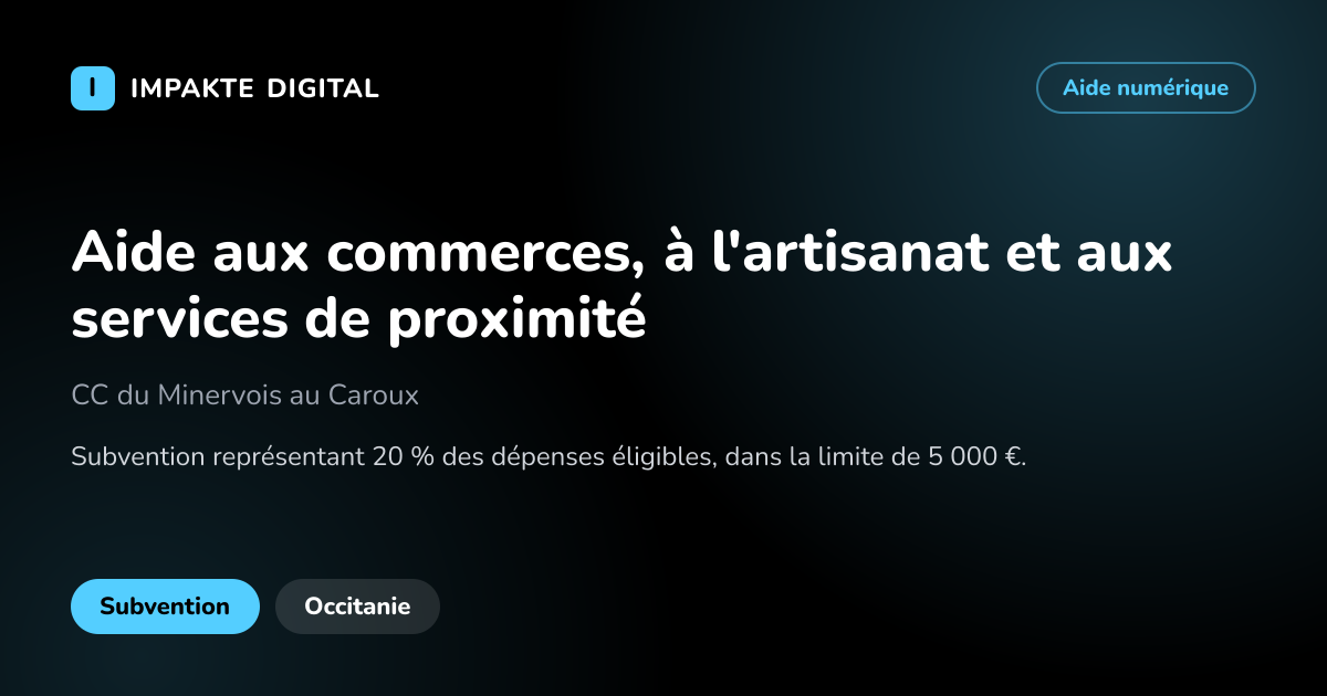 Carte de présentation de l'aide Aide aux commerces, à l'artisanat et aux services de proximité