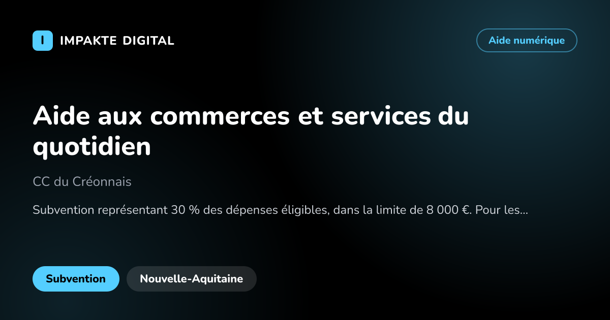 Carte de présentation de l'aide Aide aux commerces et services du quotidien