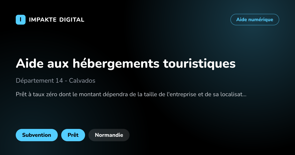 Carte de présentation de l'aide Aide aux hébergements touristiques