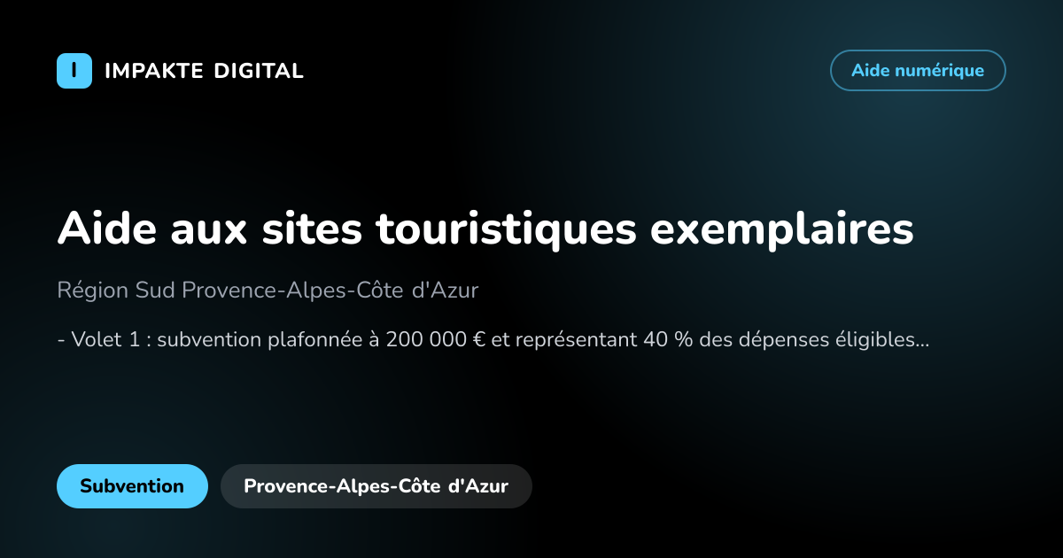Carte de présentation de l'aide Aide aux sites touristiques exemplaires