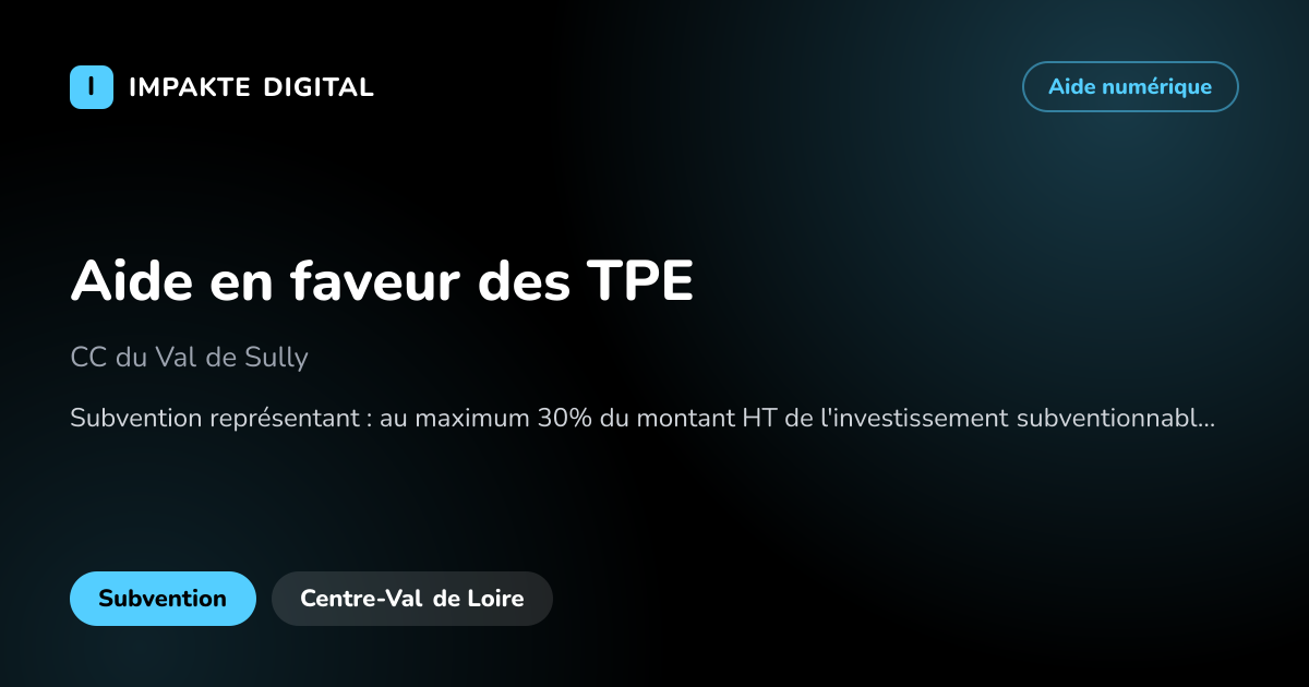 Carte de présentation de l'aide Aide en faveur des TPE