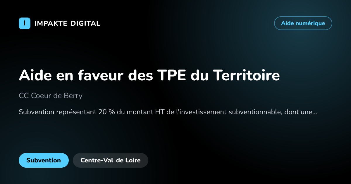 Carte de présentation de l'aide Aide en faveur des TPE du Territoire