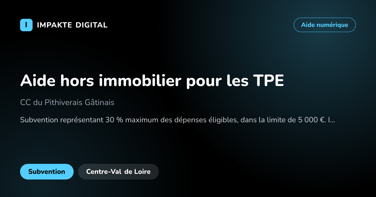 Carte de présentation de l'aide Aide hors immobilier pour les TPE