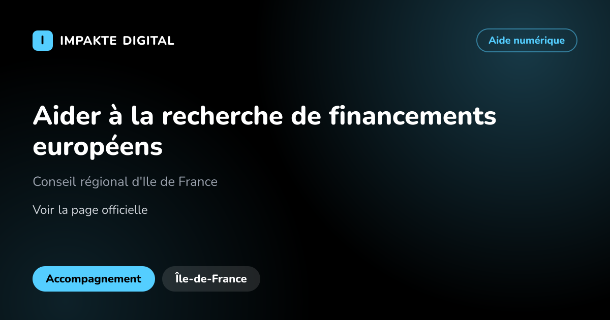 Carte de présentation de l'aide Aider à la recherche de financements européens