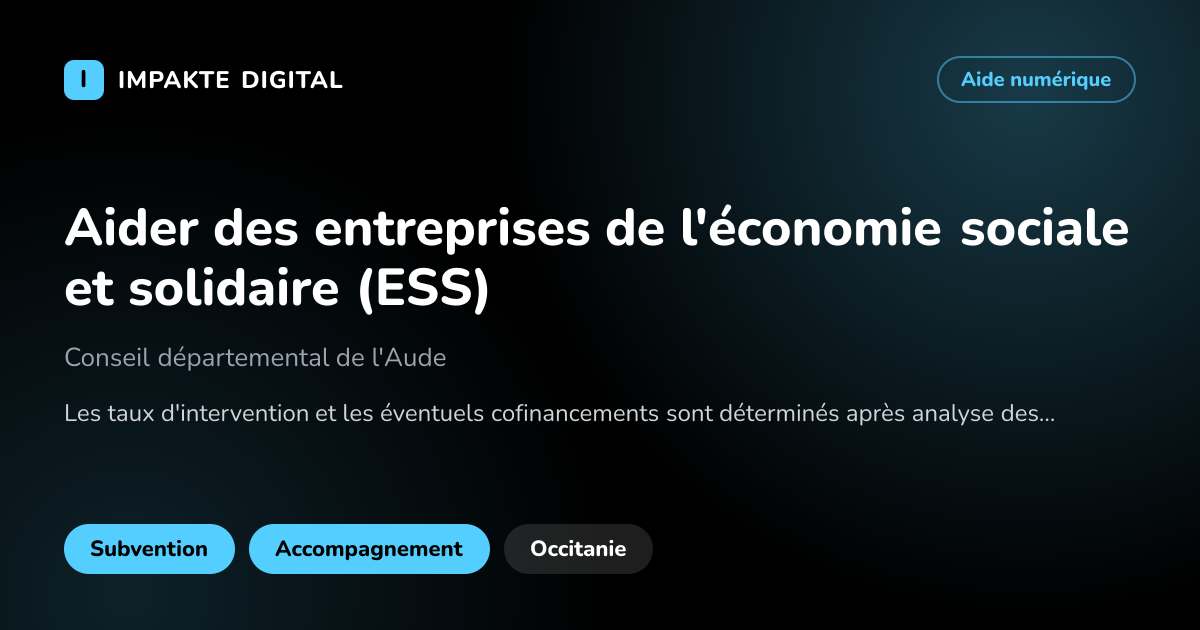 Carte de présentation de l'aide Aider des entreprises de l'économie sociale et solidaire (ESS)