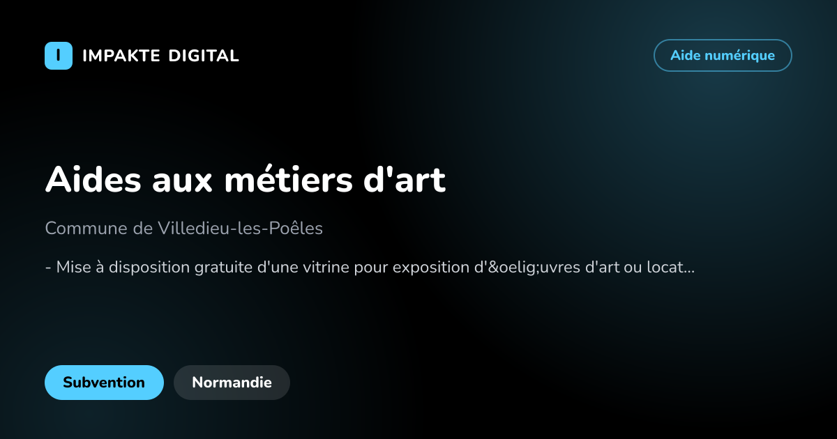 Carte de présentation de l'aide Aides aux métiers d'art